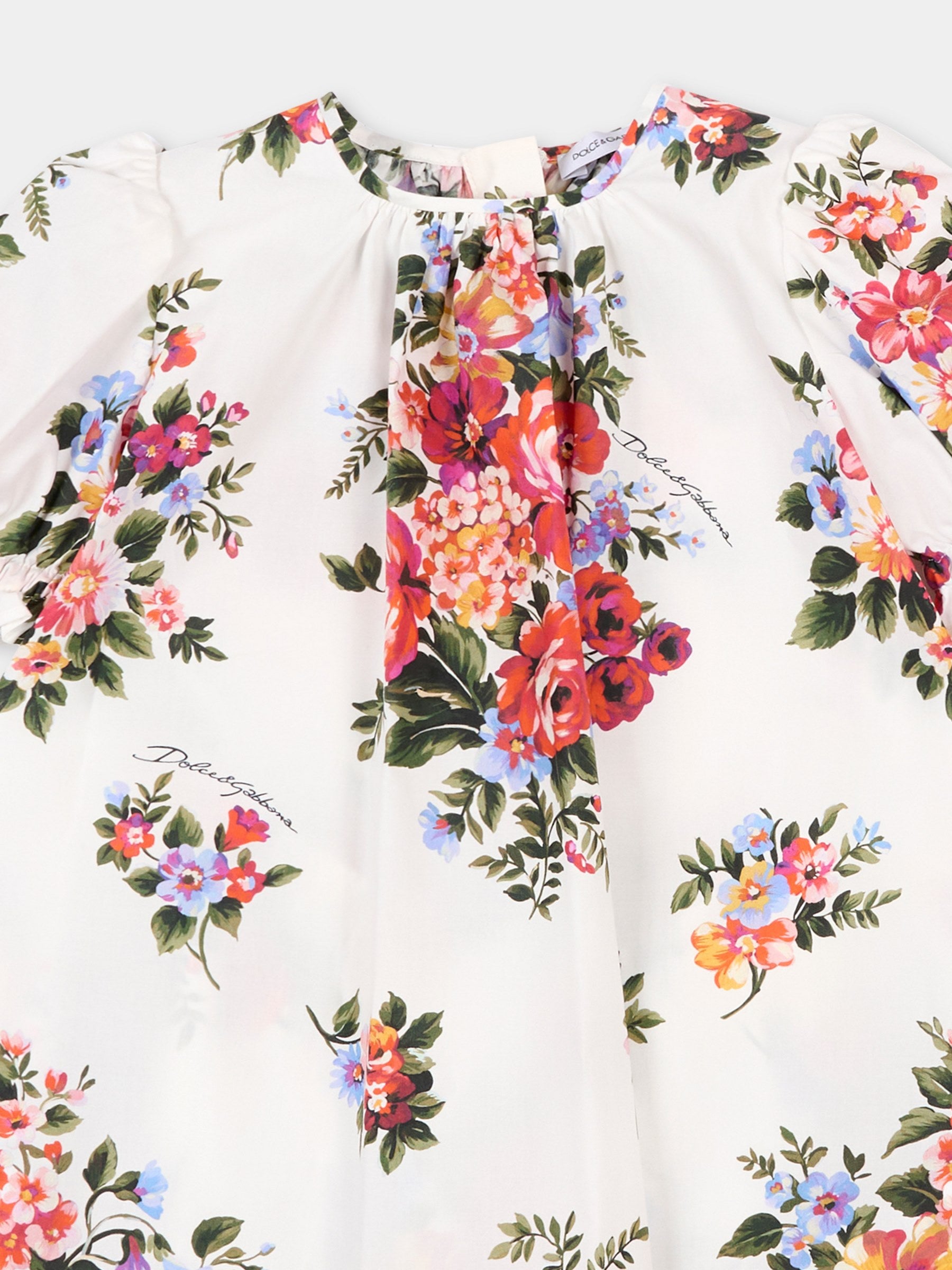 Abito bianco per neonata con stampa floreale,Dolce & Gabbana Kids,L24DQ3 HS5UY HA5ZO