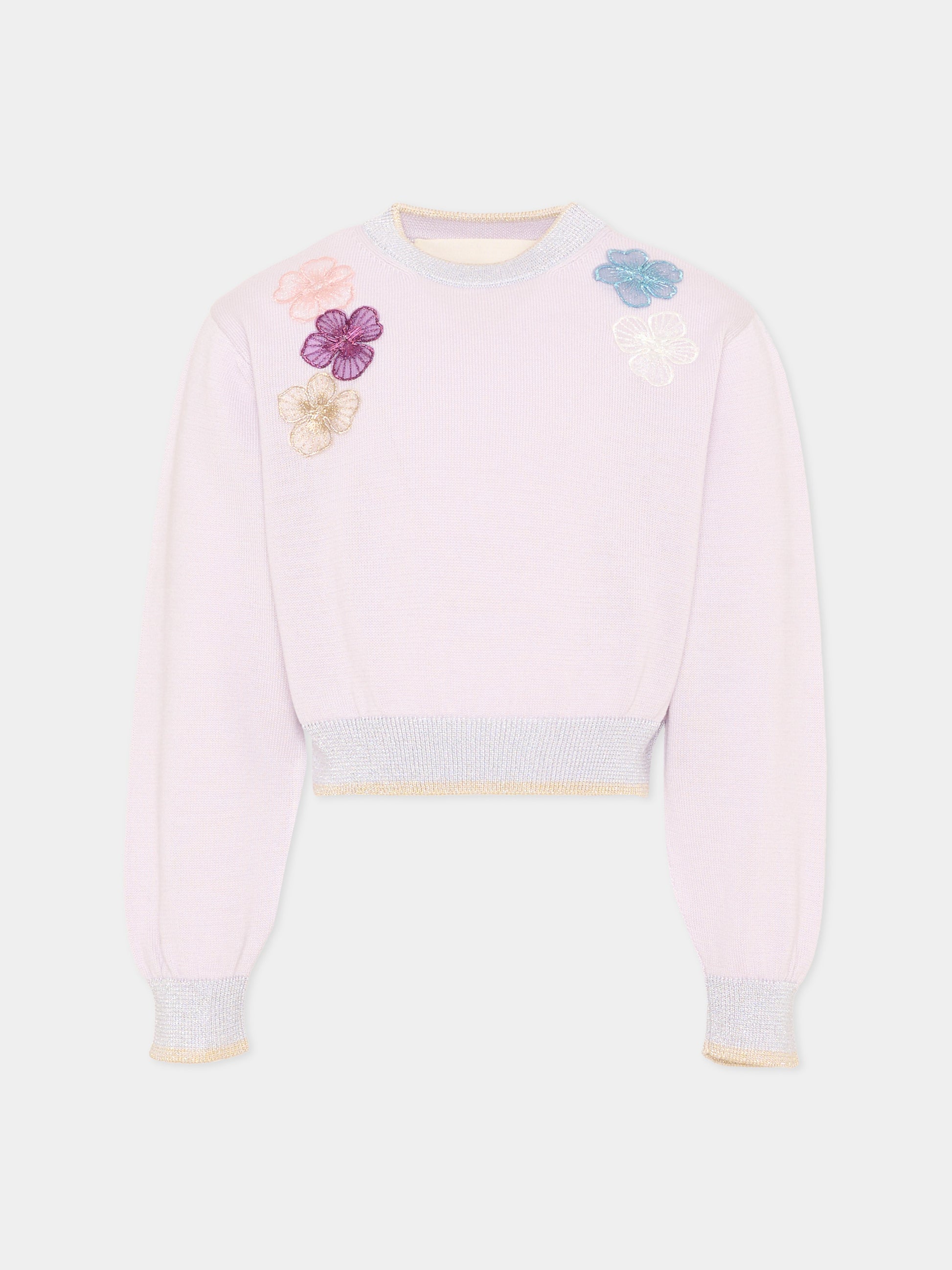 Maglione lilla per bambina con fiori,Simonetta,SY9A20-X0018 545