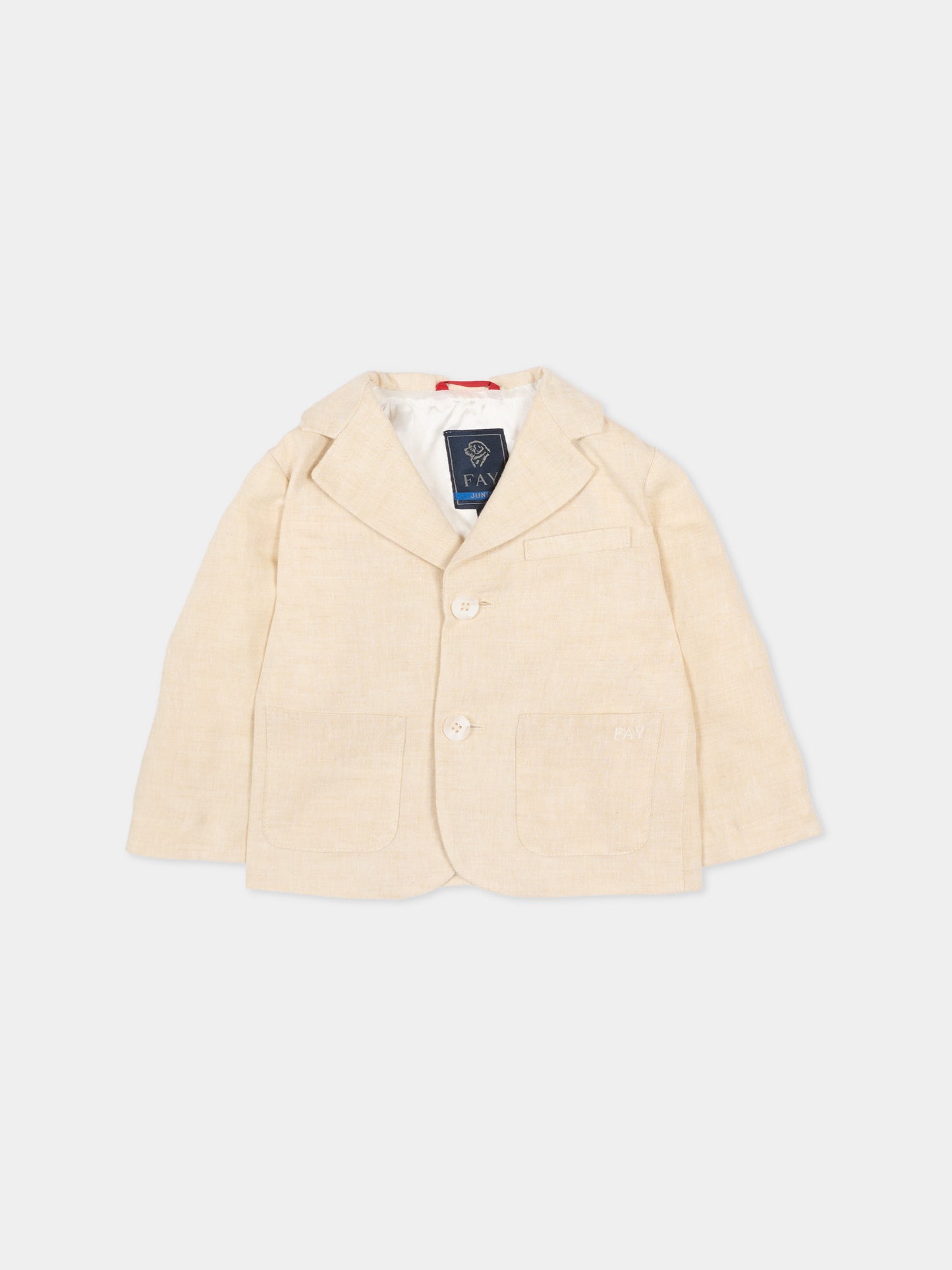 Beige jacket for baby boy with logo