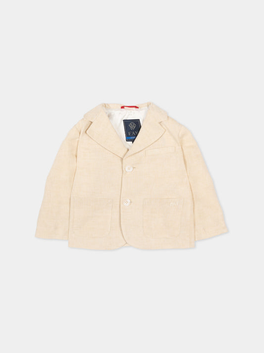 Beige jacket for baby boy with logo