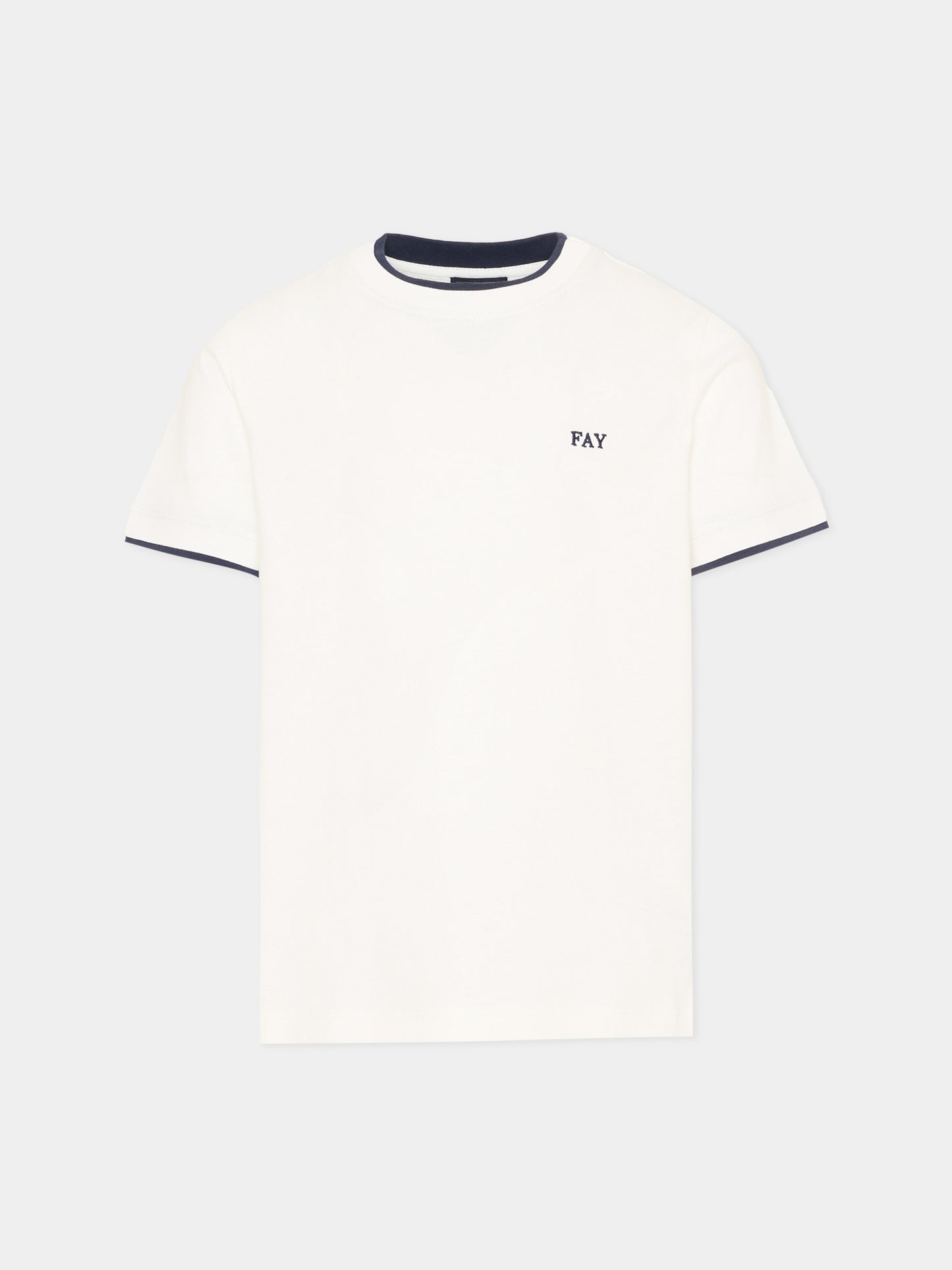 T-shirt avorio per bambino con profili blu,Fay Kids,FY8P01 Z3708 101BL