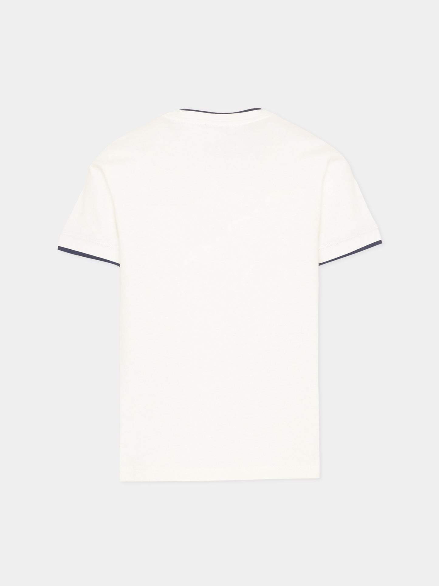 T-shirt avorio per bambino con profili blu,Fay Kids,FY8P01 Z3708 101BL