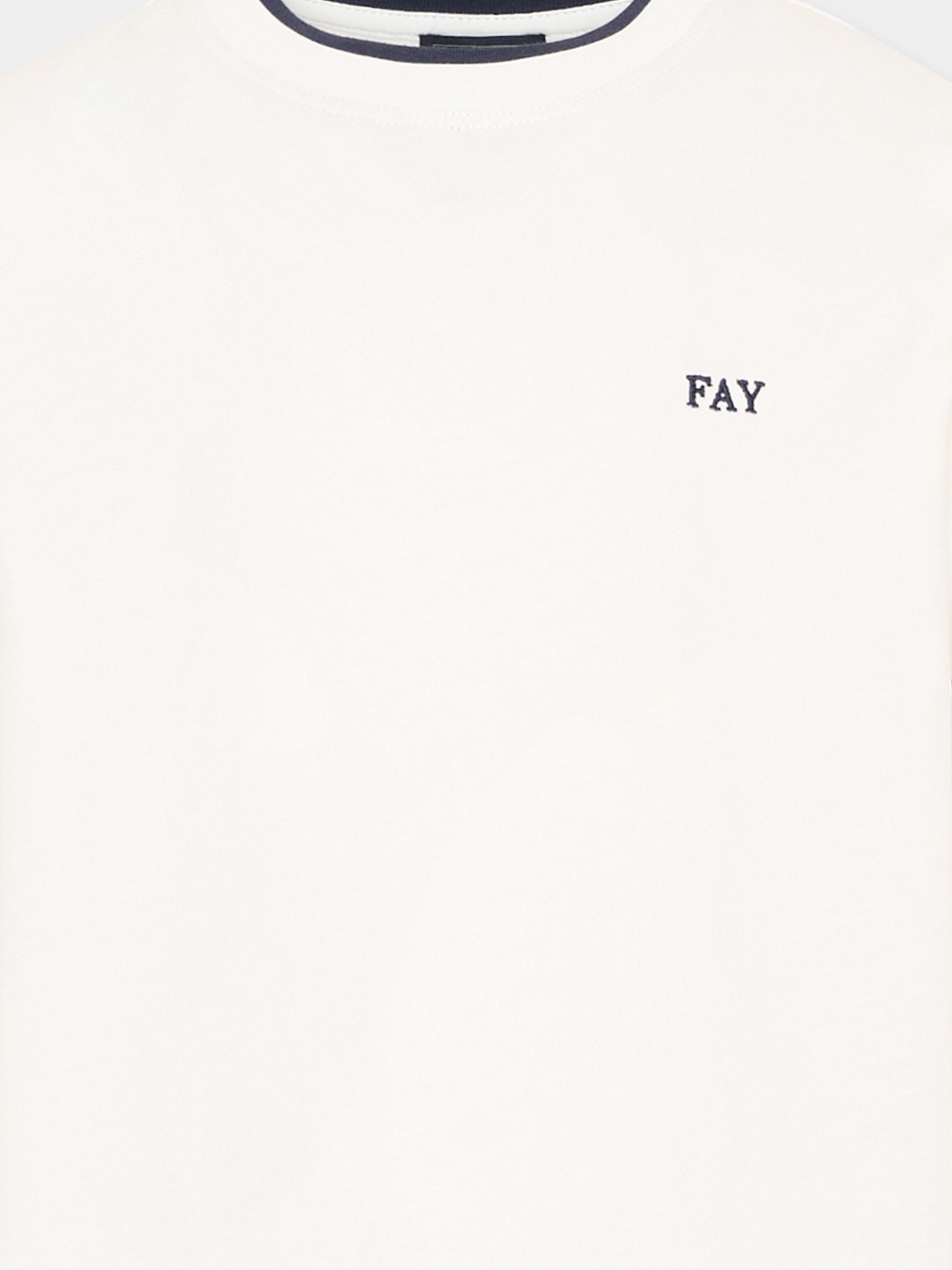 T-shirt avorio per bambino con profili blu,Fay Kids,FY8P01 Z3708 101BL