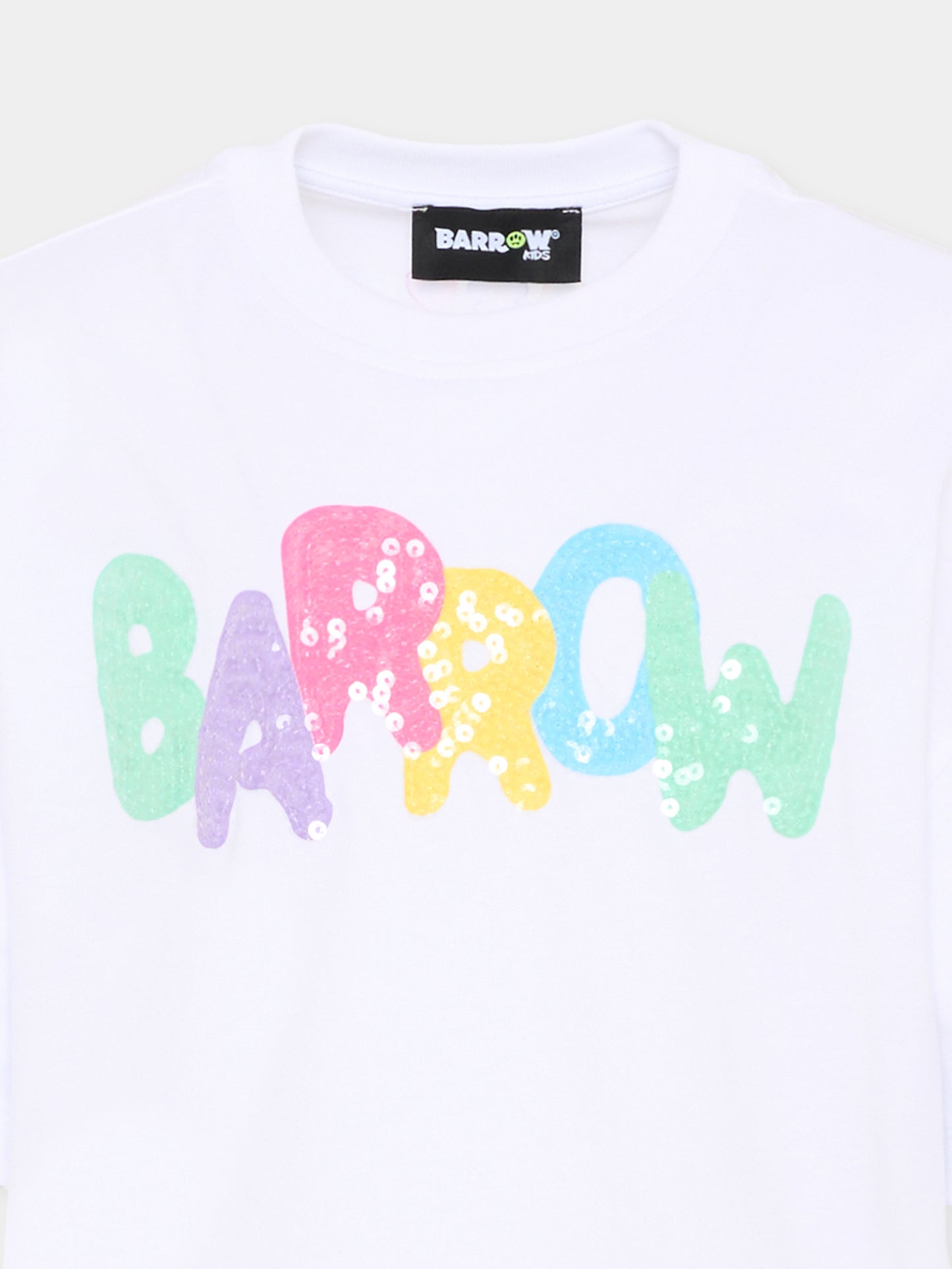 T-Shirt bianca per bambina con logo paillettes,Barrow,S6BKJGTH132 002