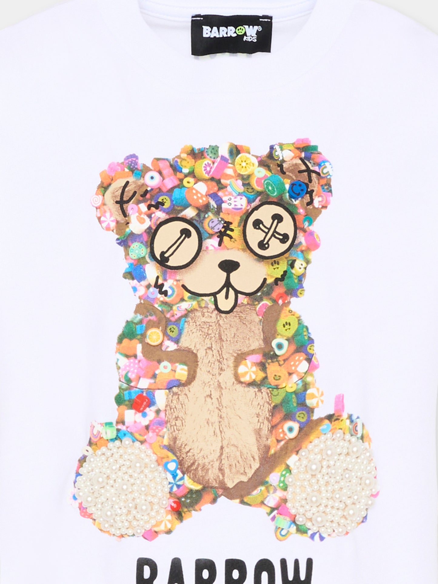 T-Shirt bianca per bambina con orsetto,Barrow,S6BKJGTH177 002