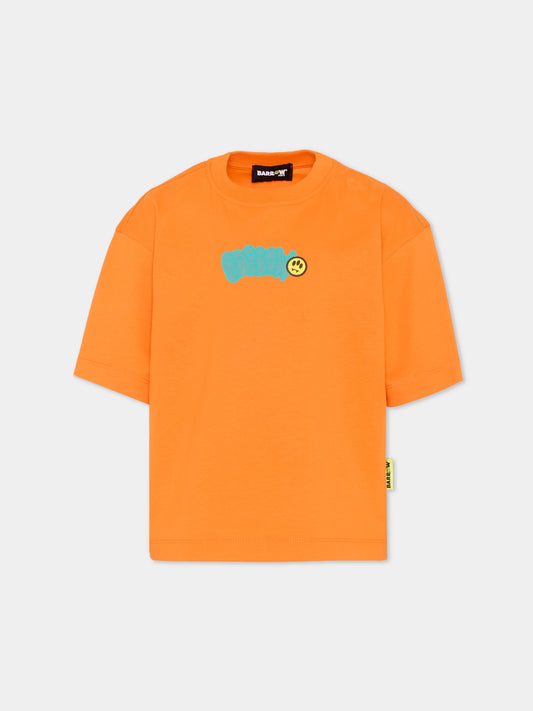 T-Shirt arancione per bambini con logo,Barrow,S6BKJUTH007 BW315