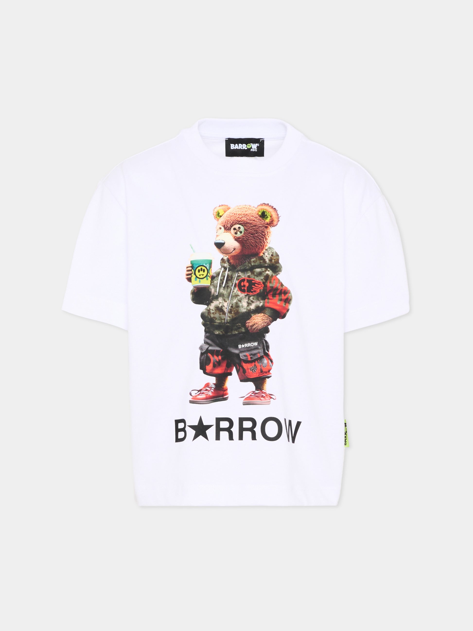 T-Shirt bianca per bambino con stampa orsetto,Barrow,S6BKJUTH065 002