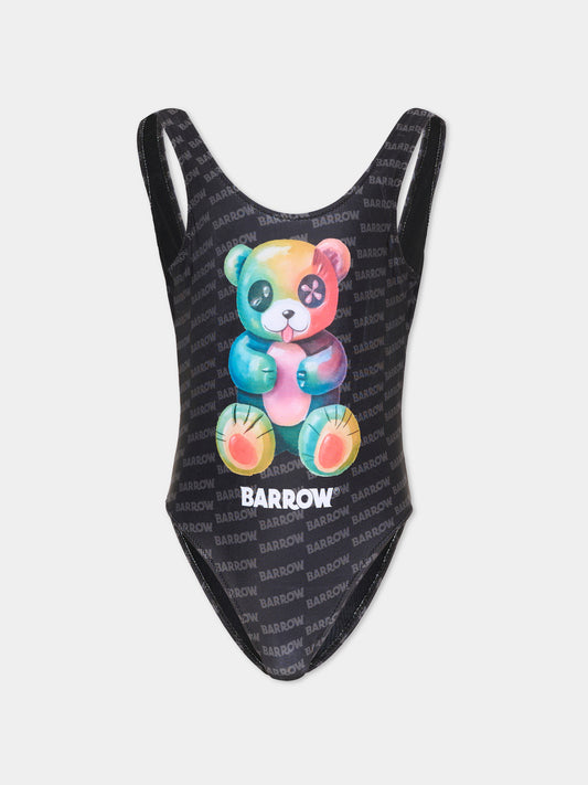 Costume intero nero per bambina con orsetto,Barrow,S6BKJGSM236 110