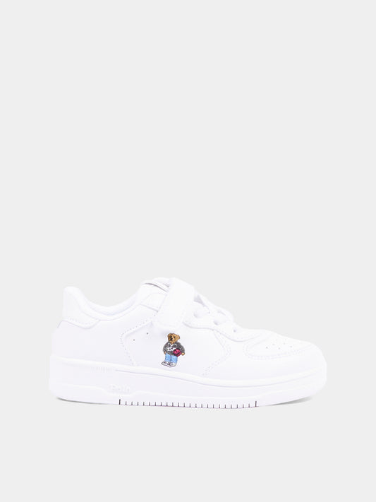 Sneakers bianche per bambini con Polo Bear,Ralph Lauren Kids,RL05004101