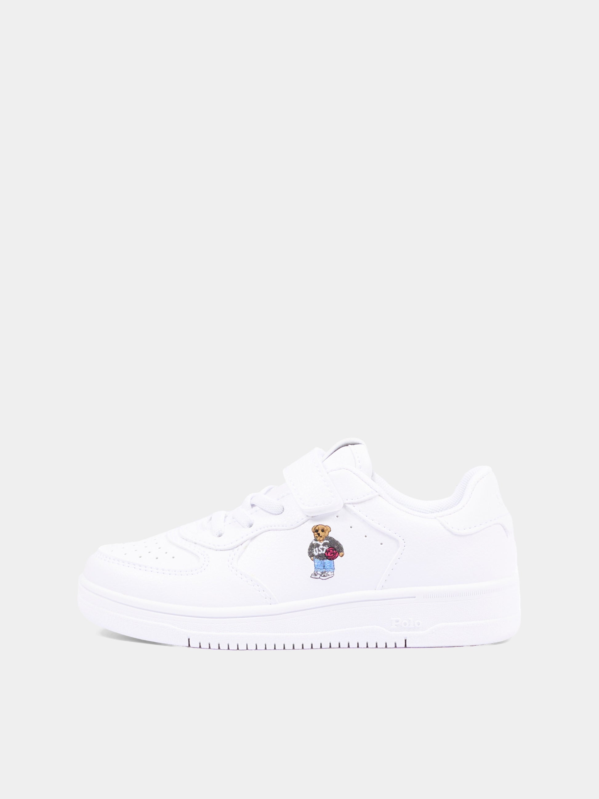 Sneakers bianche per bambini con Polo Bear,Ralph Lauren Kids,RL05011101