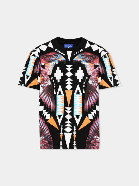 T-Shirt nera per bambino con stampa aquile,County Of Milan Kids,S6CMJBTH043 110