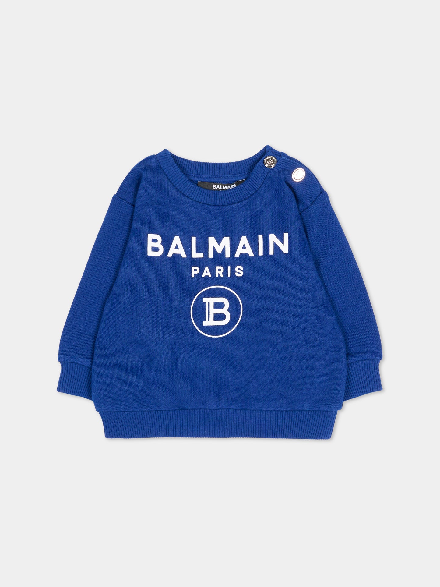 Felpa blu per neonato con loghi bianchi,Balmain Kids,6R4520 Z0001 624BC