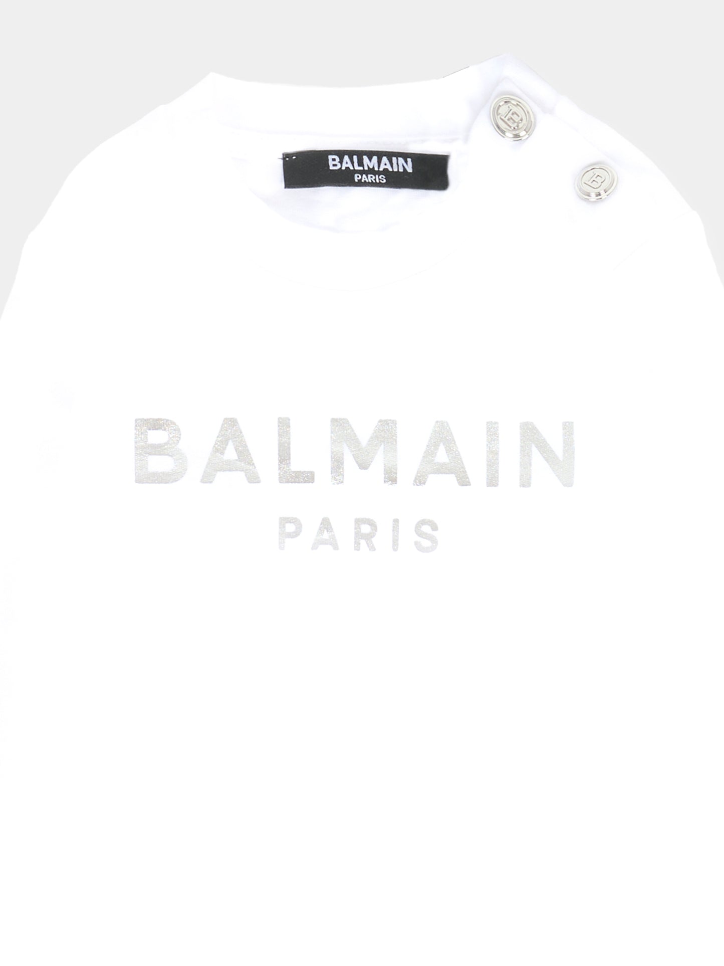 T-shirt bianca per neonati con logo argentato,Balmain Kids,6R8520 Z0738 100AG
