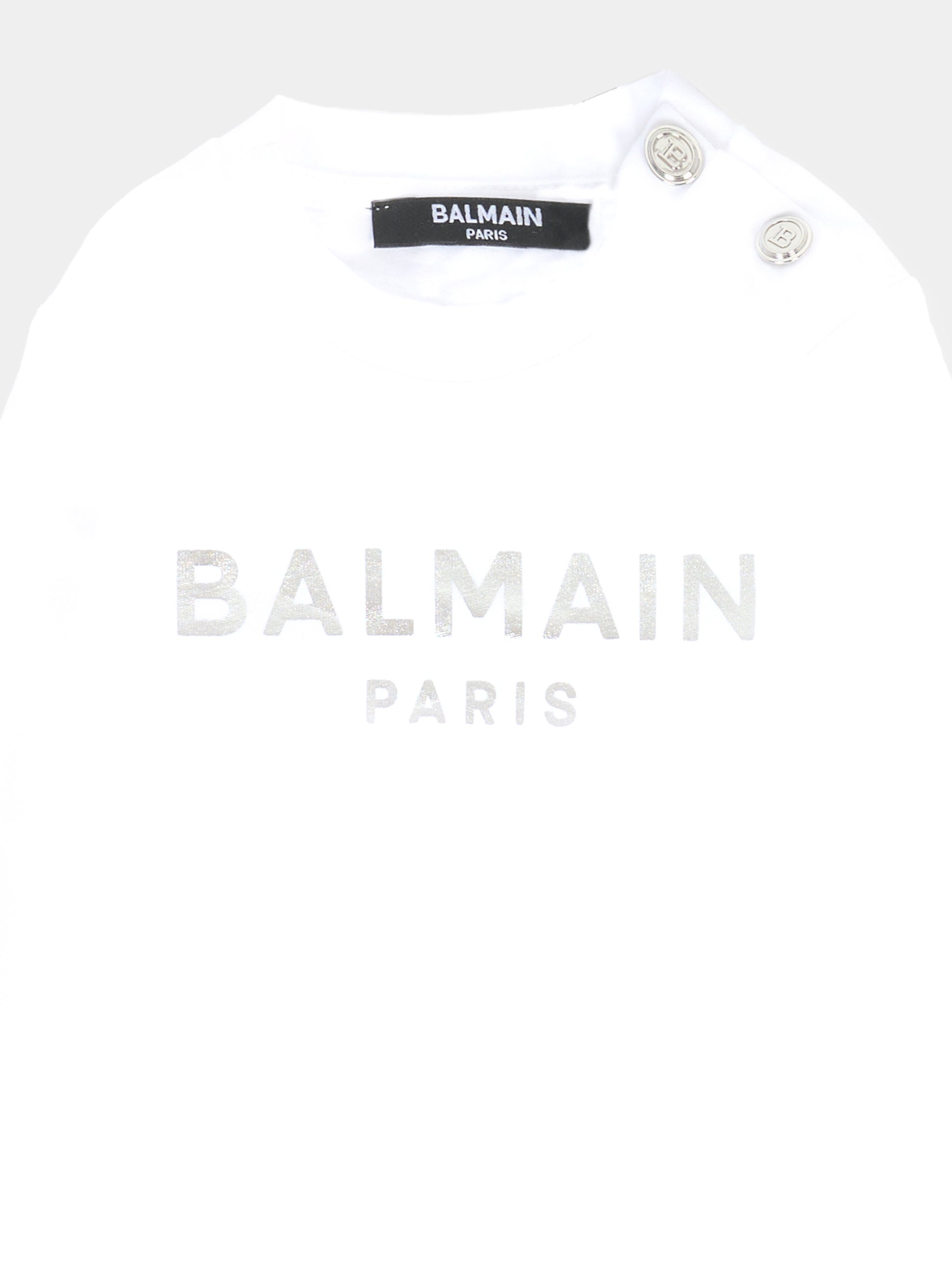T-shirt bianca per neonati con logo argentato,Balmain Kids,6R8520 Z0738 100AG