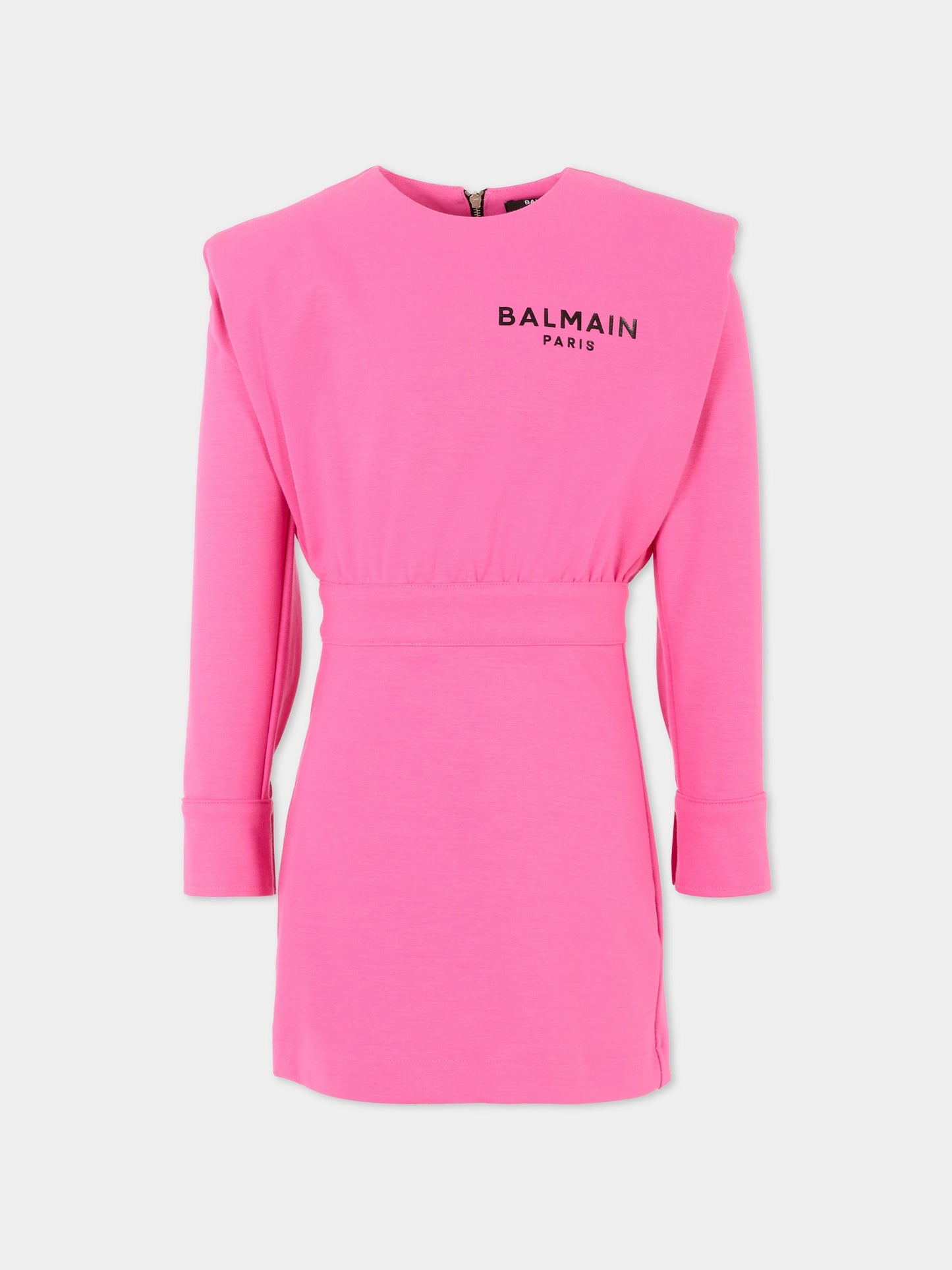 Vestito fucsia per bambina con logo,Balmain Kids,6R1C70 J0035 514