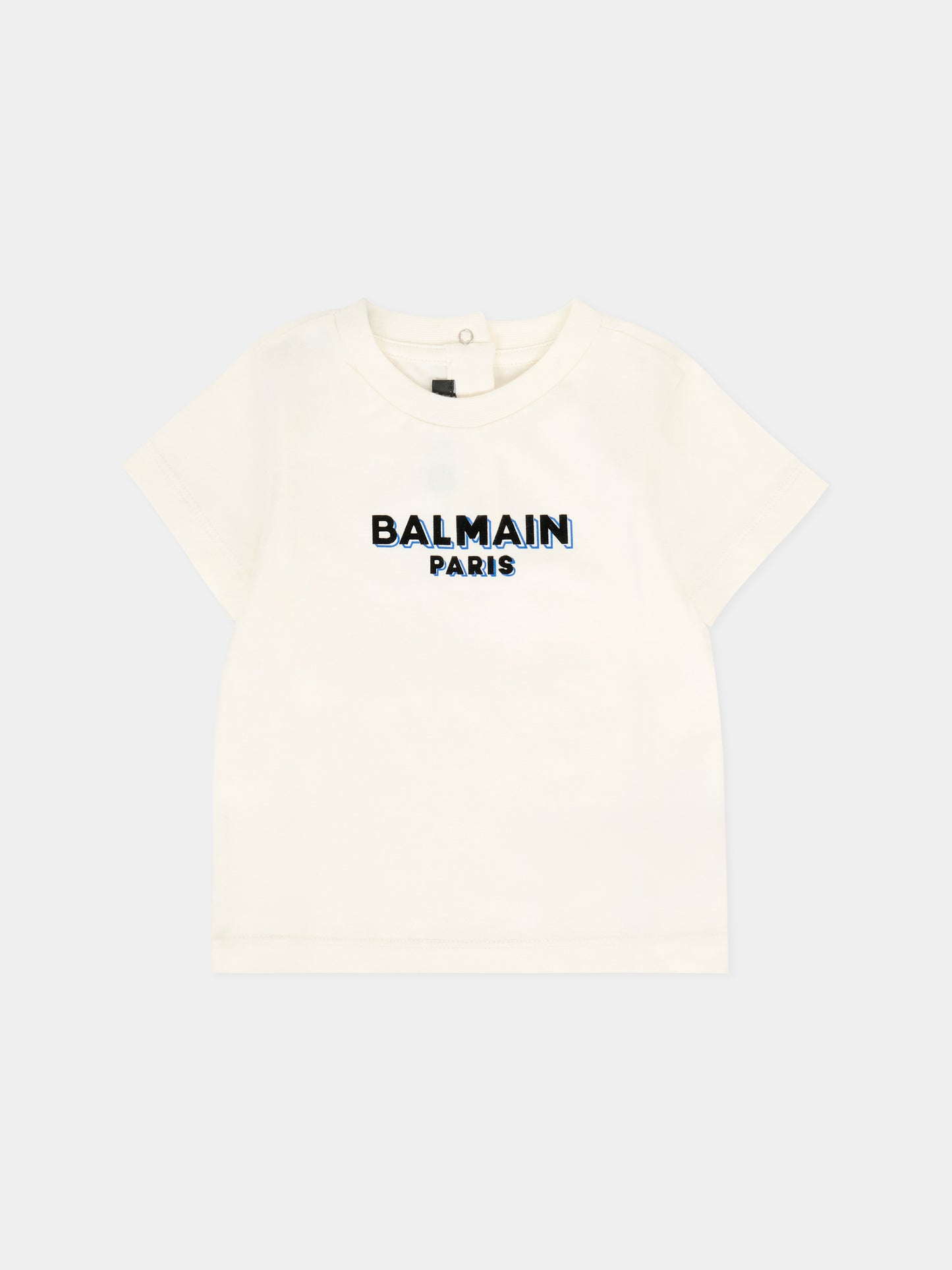 T-shirt avorio per neonato con logo nero,Balmain Kids,BT8501 Z0057 102