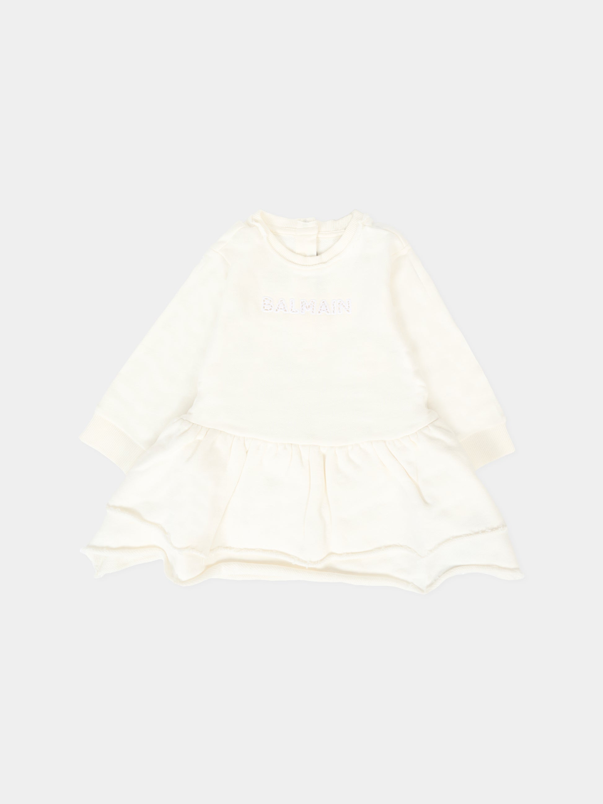 Vestito avorio per neonata con logo,Balmain Kids,BT1030 Z0001 102