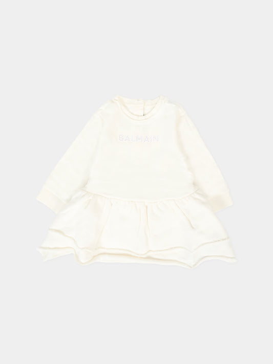Vestito avorio per neonata con logo,Balmain Kids,BT1030 Z0001 102