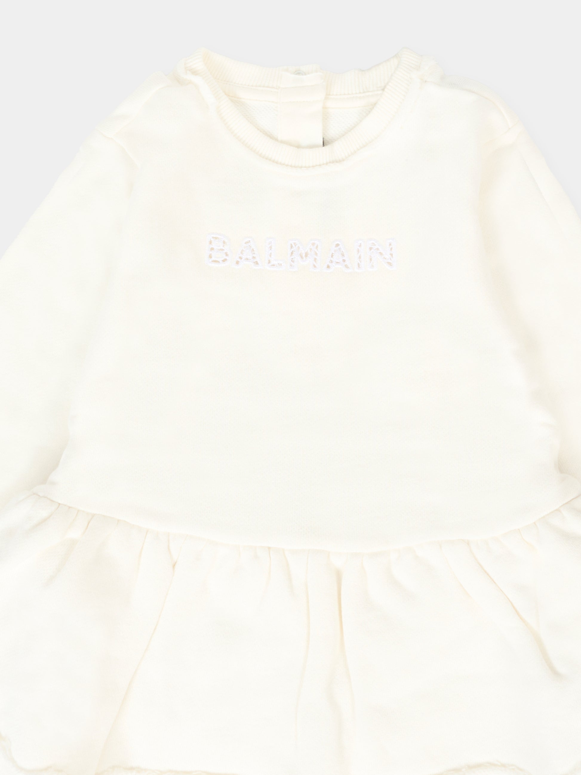 Vestito avorio per neonata con logo,Balmain Kids,BT1030 Z0001 102