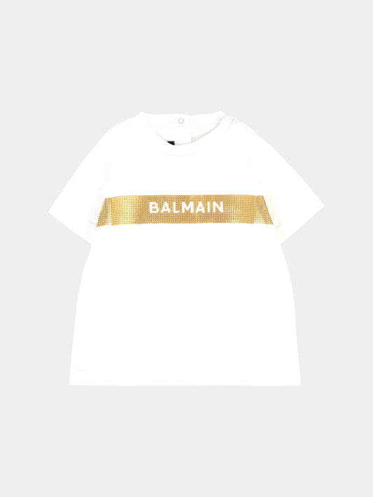T-shirt bianca per neonati con logo,Balmain Kids,BT8641 Z0082 100OR