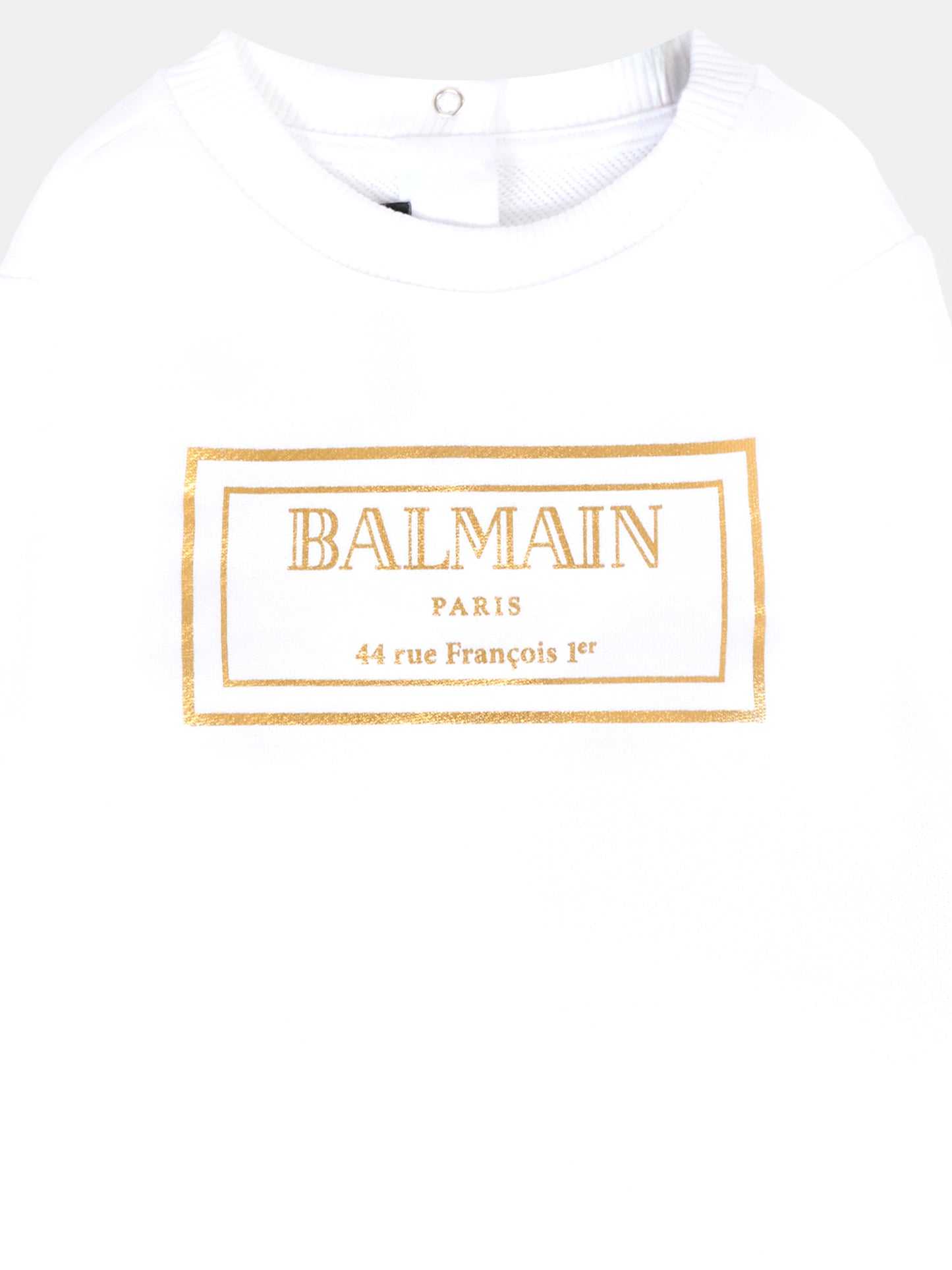 Felpa bianca per neonati con logo oro,Balmain Kids,BT4610 Z0081 100OR