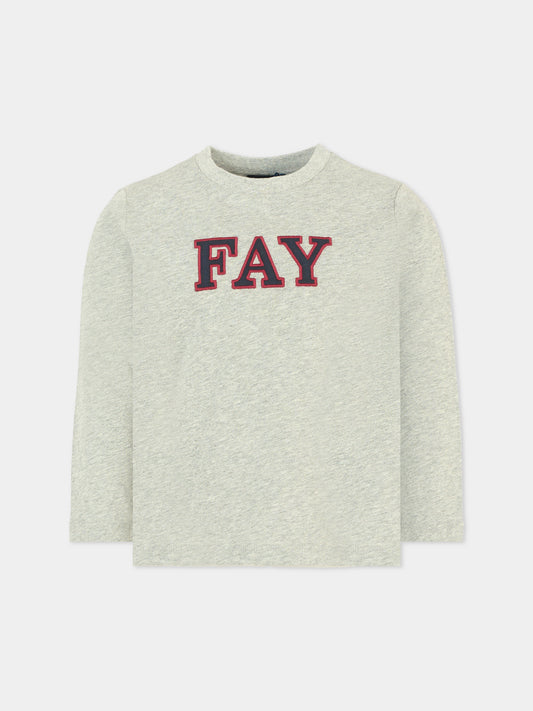 T-shirt grigia per bambino con logo ricamato,Fay Kids,FV8P30 Z0762 805BL