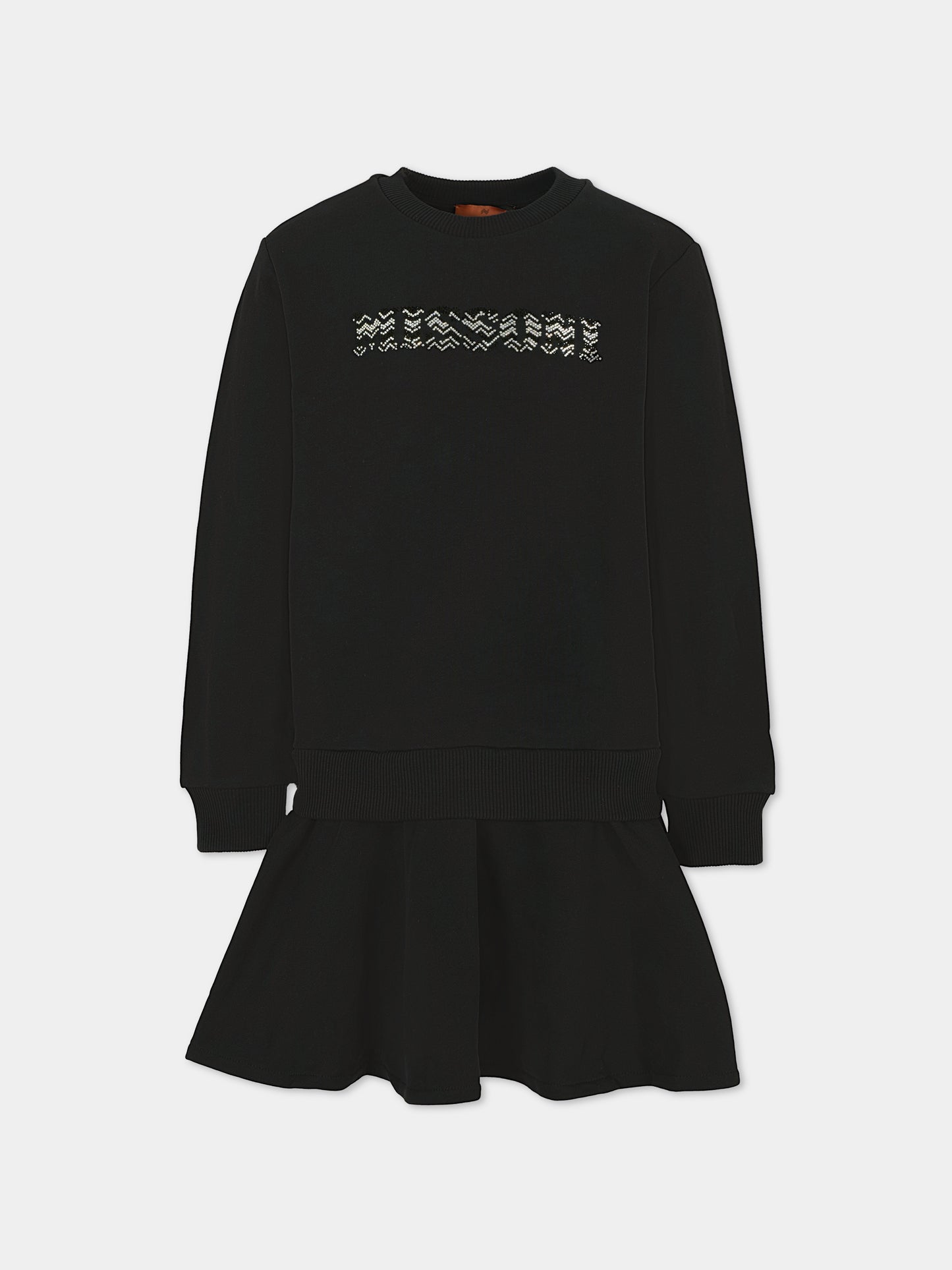 Vestito nero per bambina con logo di strass,Missoni,MT1C30 F0061 930