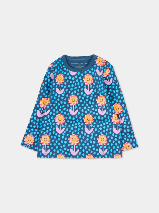 T-shirt blu per neonata con fiori,Stella Mccartney Kids,TT8020 Z1478 618MC