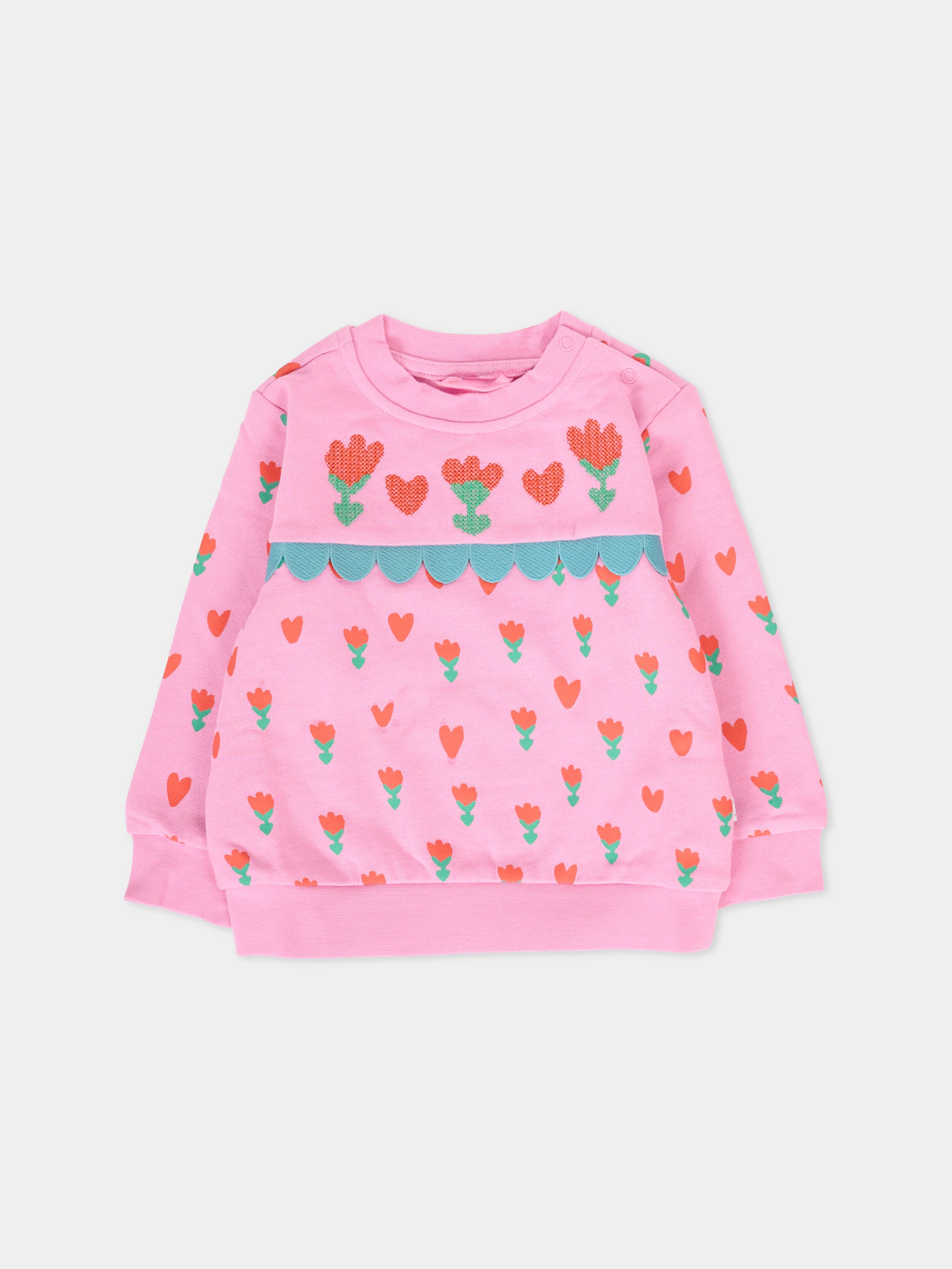Felpa rosa per neonata con fiori rossi,Stella Mccartney Kids,TT4000 Z1269 547MC