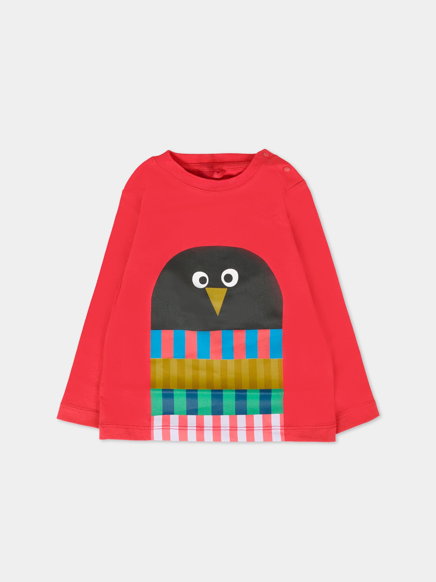 T-shirt rossa per neonato con pinguino,Stella Mccartney Kids,TT8670 Z0434 412