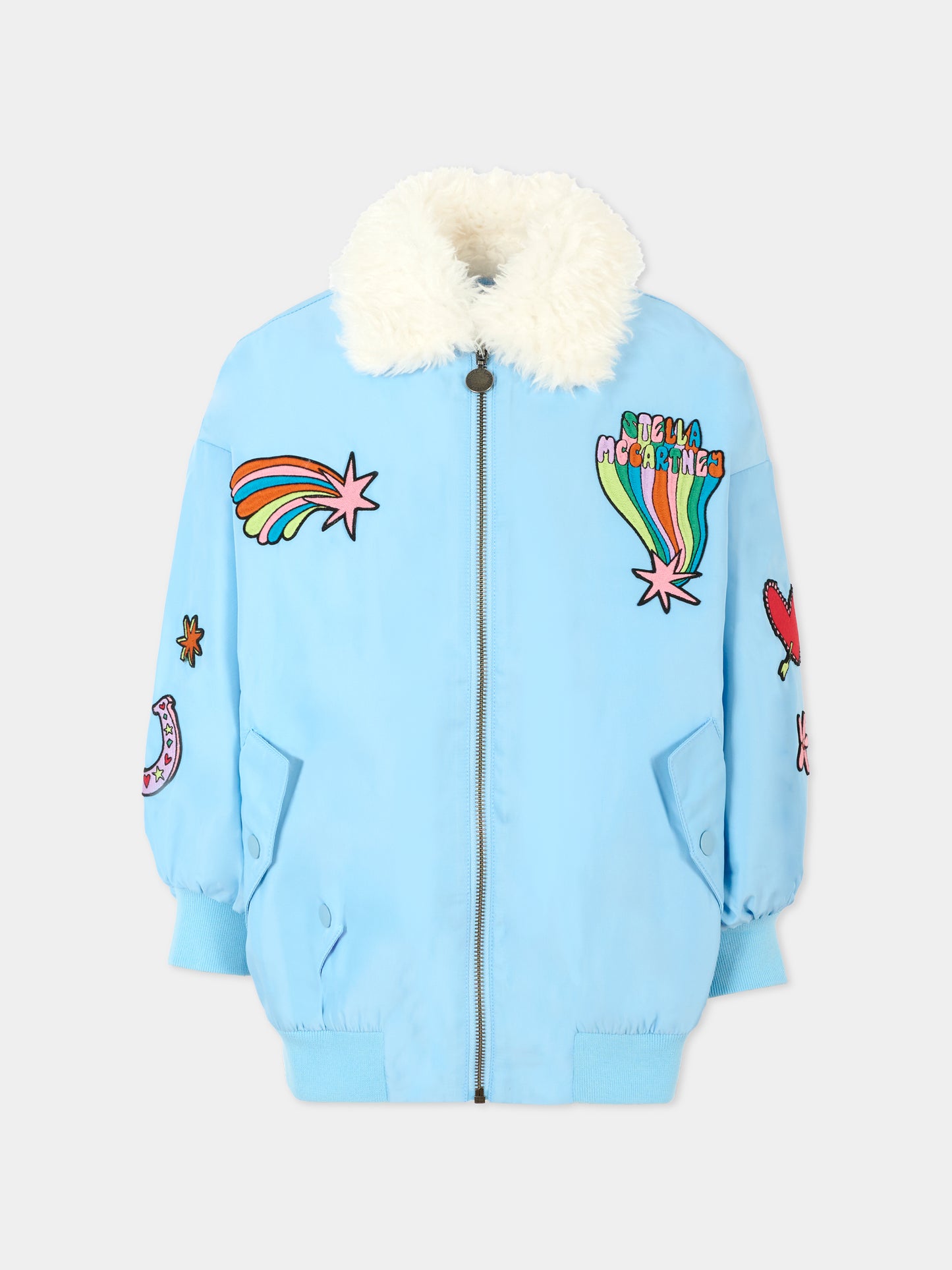 Giubbotto celeste per bambina con patch,Stella Mccartney Kids,TV2B07 Z2327 60C