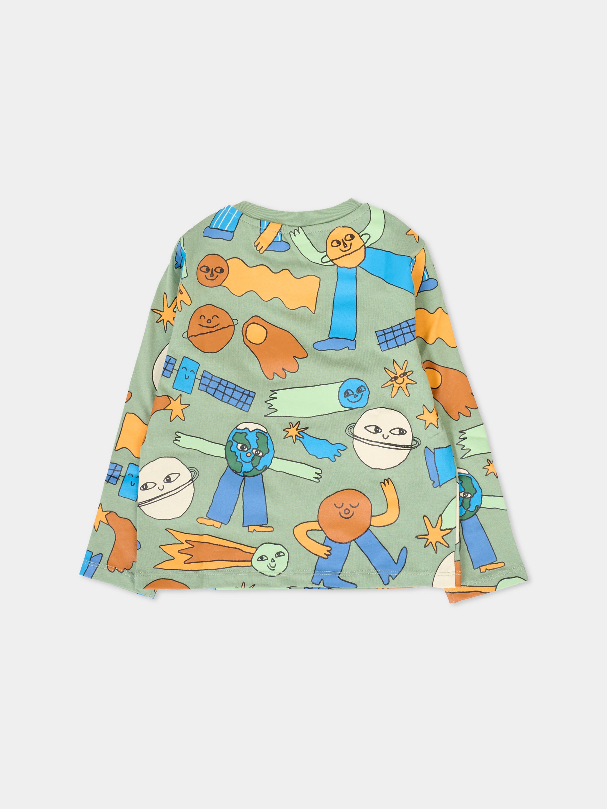 T-shirt verde per neonato con stampa spazio all over,Stella Mccartney Kids,TV8540 Z2236 746MC