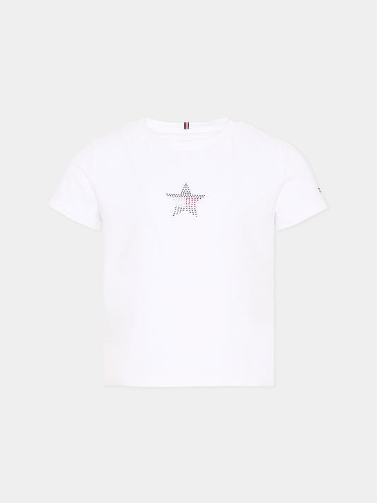 T-shirt bianca per bambina con stella,Tommy Hilfiger Junior,KG0KG09097 YBR