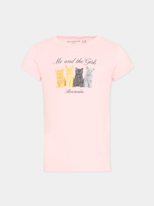T-Shirt rosa per bambina con gatti,Abercrombie & Fitch,43AN34 AGX