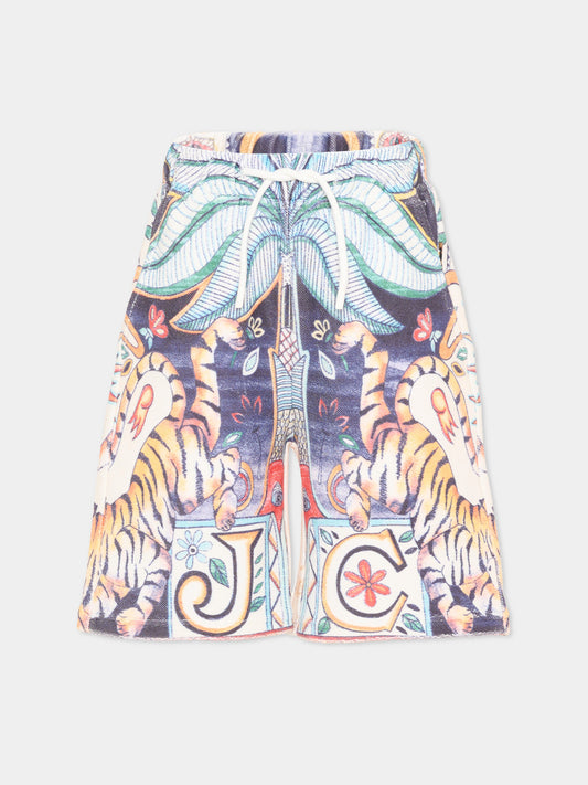 Shorts multicolor per bambino con stampa giungla,Just Cavalli Kids,JBP26082BE INDIA DIGITAL