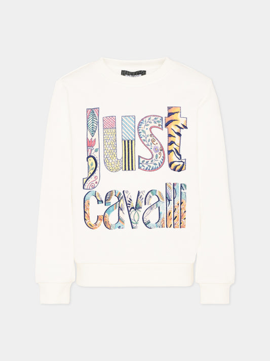 Felpa avorio per bambini con logo,Just Cavalli Kids,JBP26068FE PRISTINE