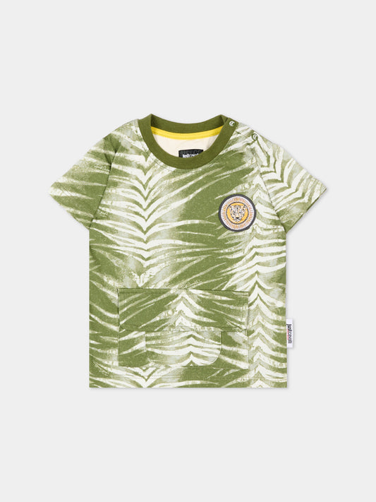 T-Shirt verde per neonato con stampa zebrata,Just Cavalli Kids,JIP26091TS ZEBRA GREEN CALLISTE