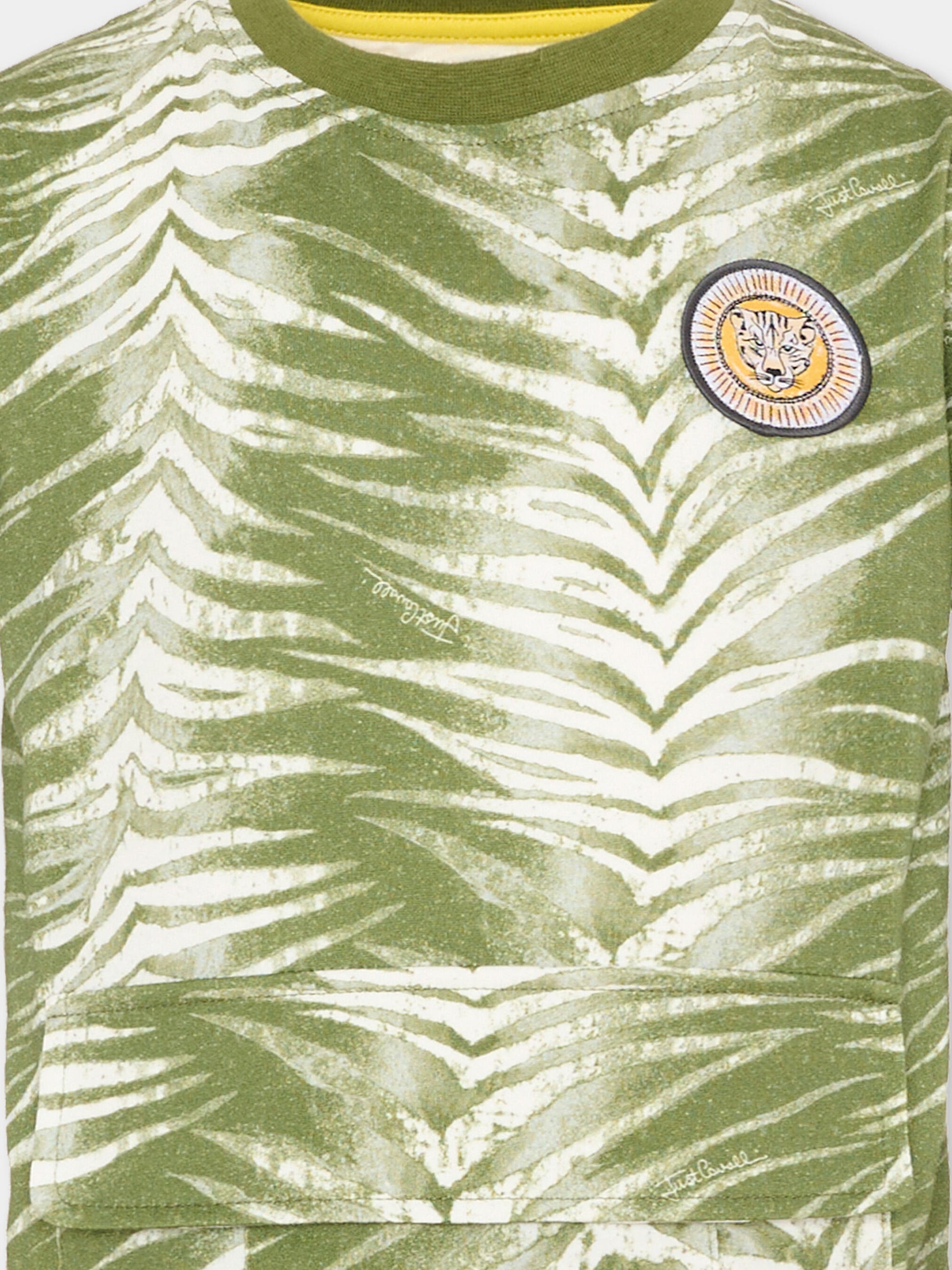 T-Shirt verde per bambino con stampa zebrata,Just Cavalli Kids,JIP26091TS ZEBRA GREEN CALLISTE