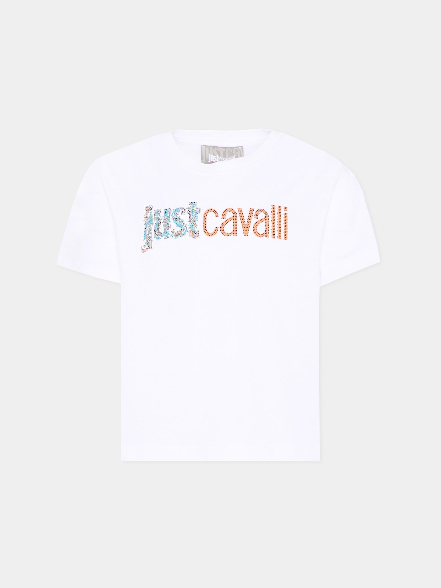 T-shirt bianca per bambina con logo,Just Cavalli Kids,JGP26067TS WHITE