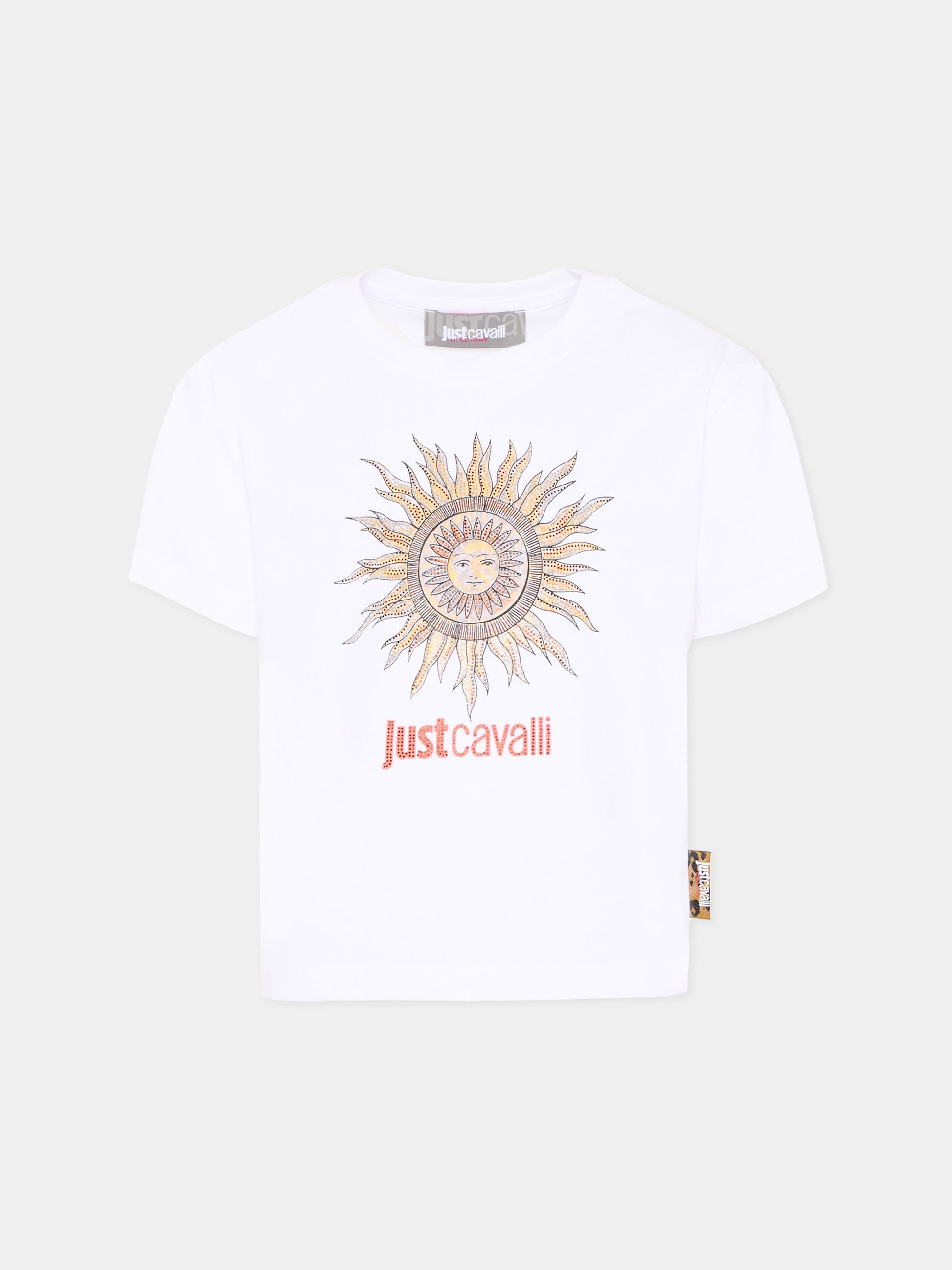 T-Shirt bianca per bambina con sole,Just Cavalli Kids,JGP26076TS WHITE