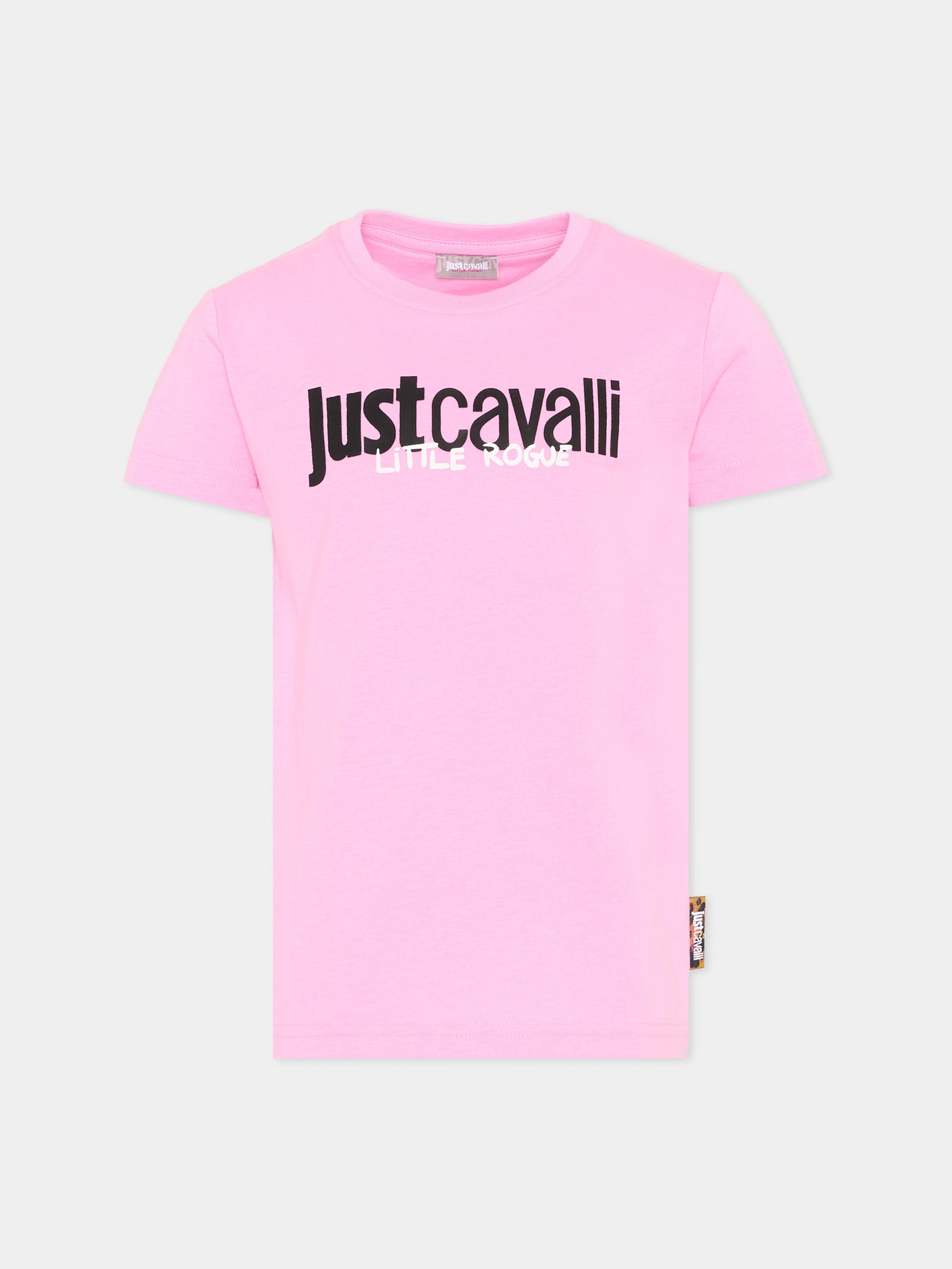 T-shirt rosa per bambina con logo,Just Cavalli Kids,JIP26029TS PINK BEGONIA