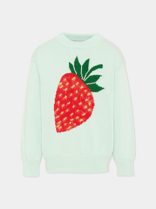 Maglione verde per bambina con fragola,Joshua Sanders Kidz,K36A2SW07MI
