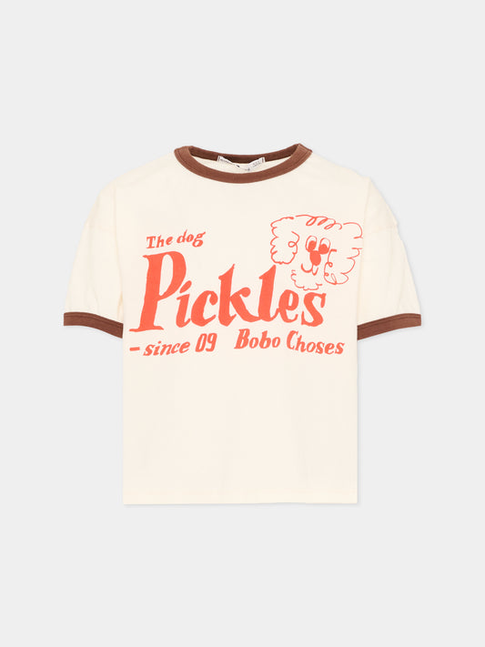T-shirt beige per bambini con stampa cane,Bobo Choses,B126AC017
