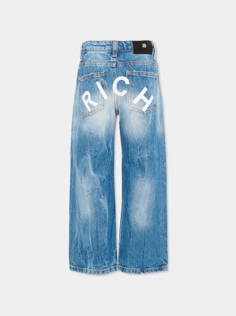 Jeans denim per bambino con maxi logo,Richmond,RBP26228JE DENIM STONEWASH