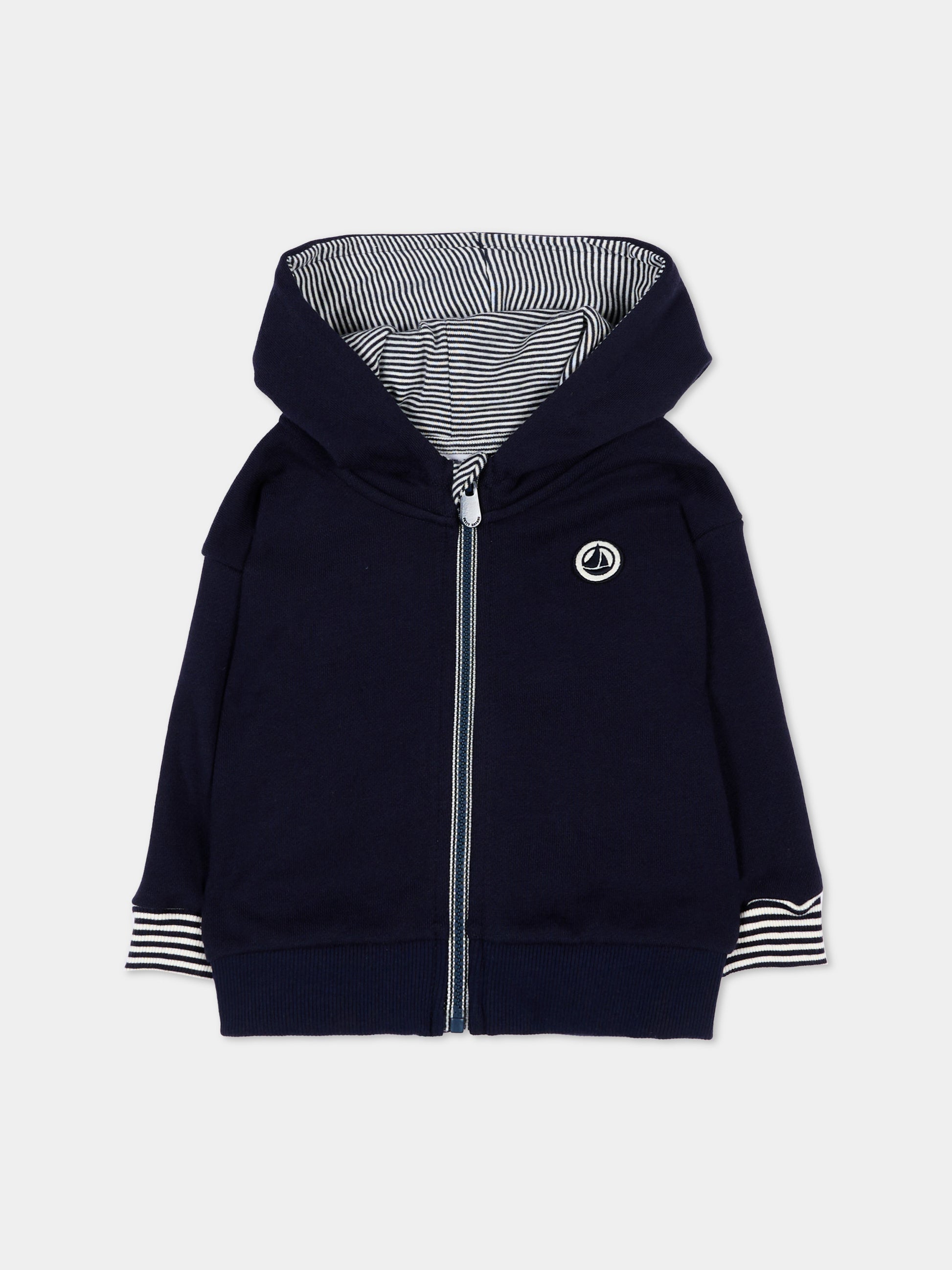 Felpa blu per neonato a righe,Petit Bateau,A0FB0 SOIR 01