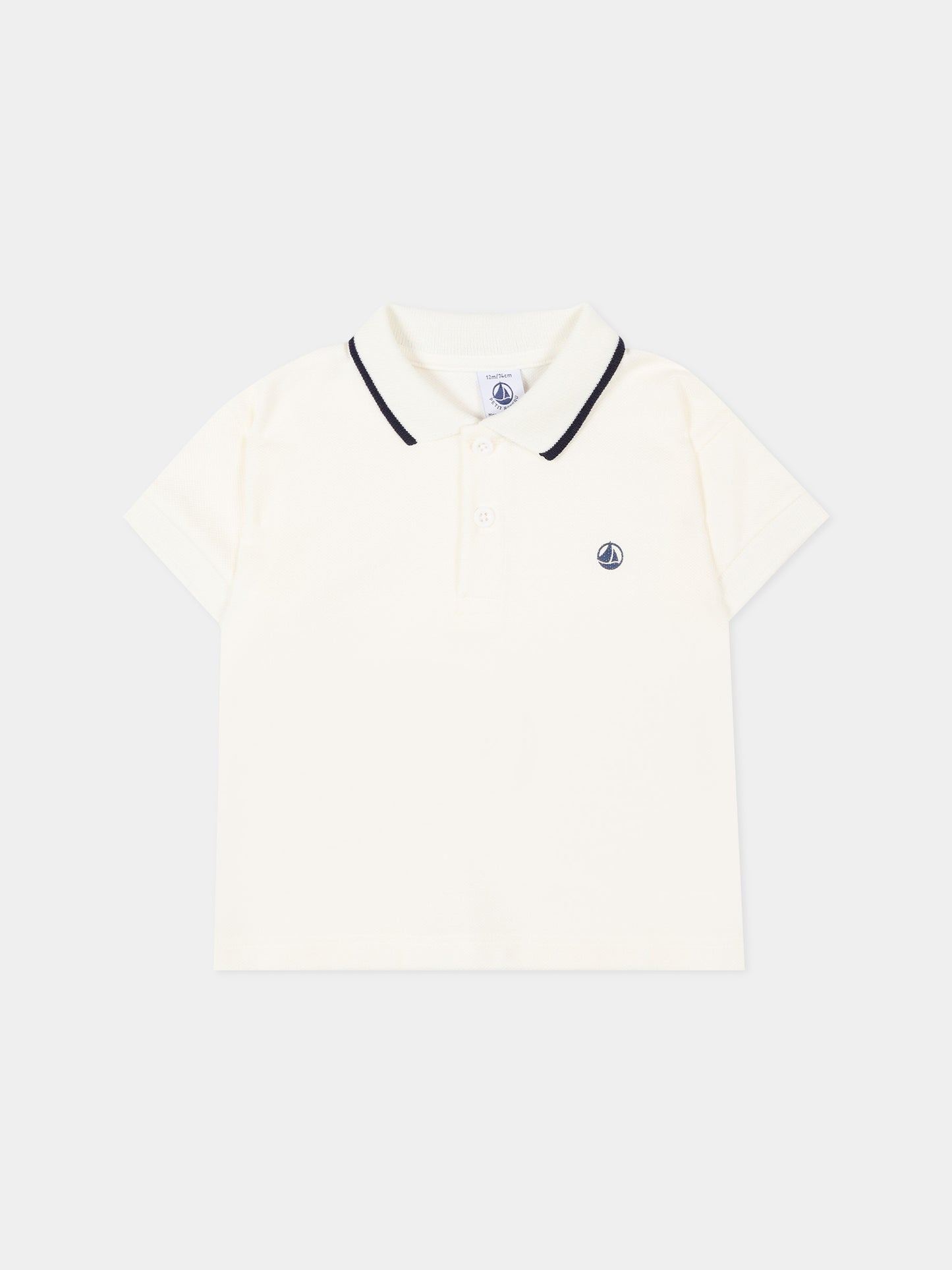 Polo bianca per neonato con logo,Petit Bateau,A0FB5 MARSHMALLOW 01