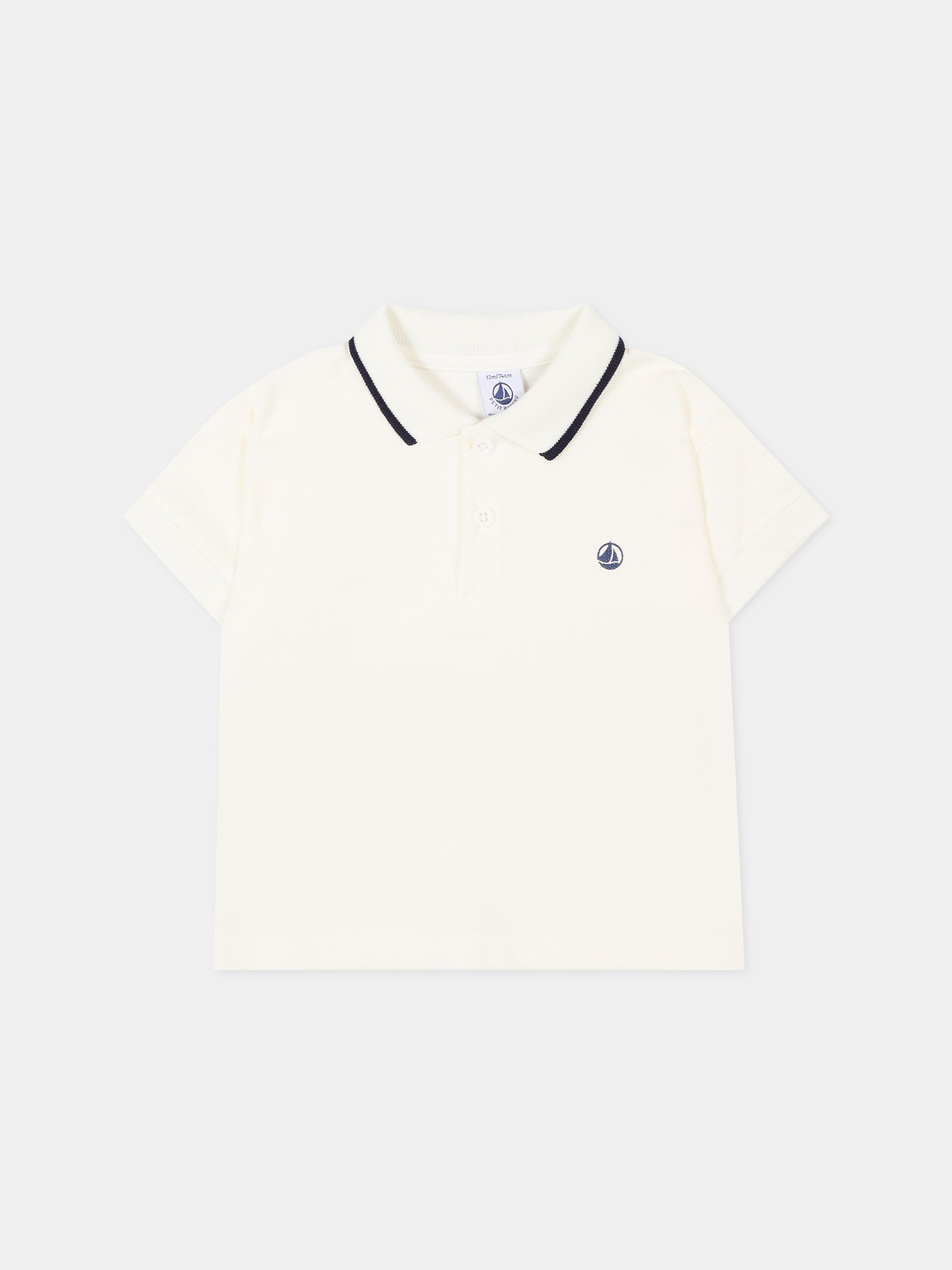Polo bianca per neonato con logo,Petit Bateau,A0FB5 MARSHMALLOW 01