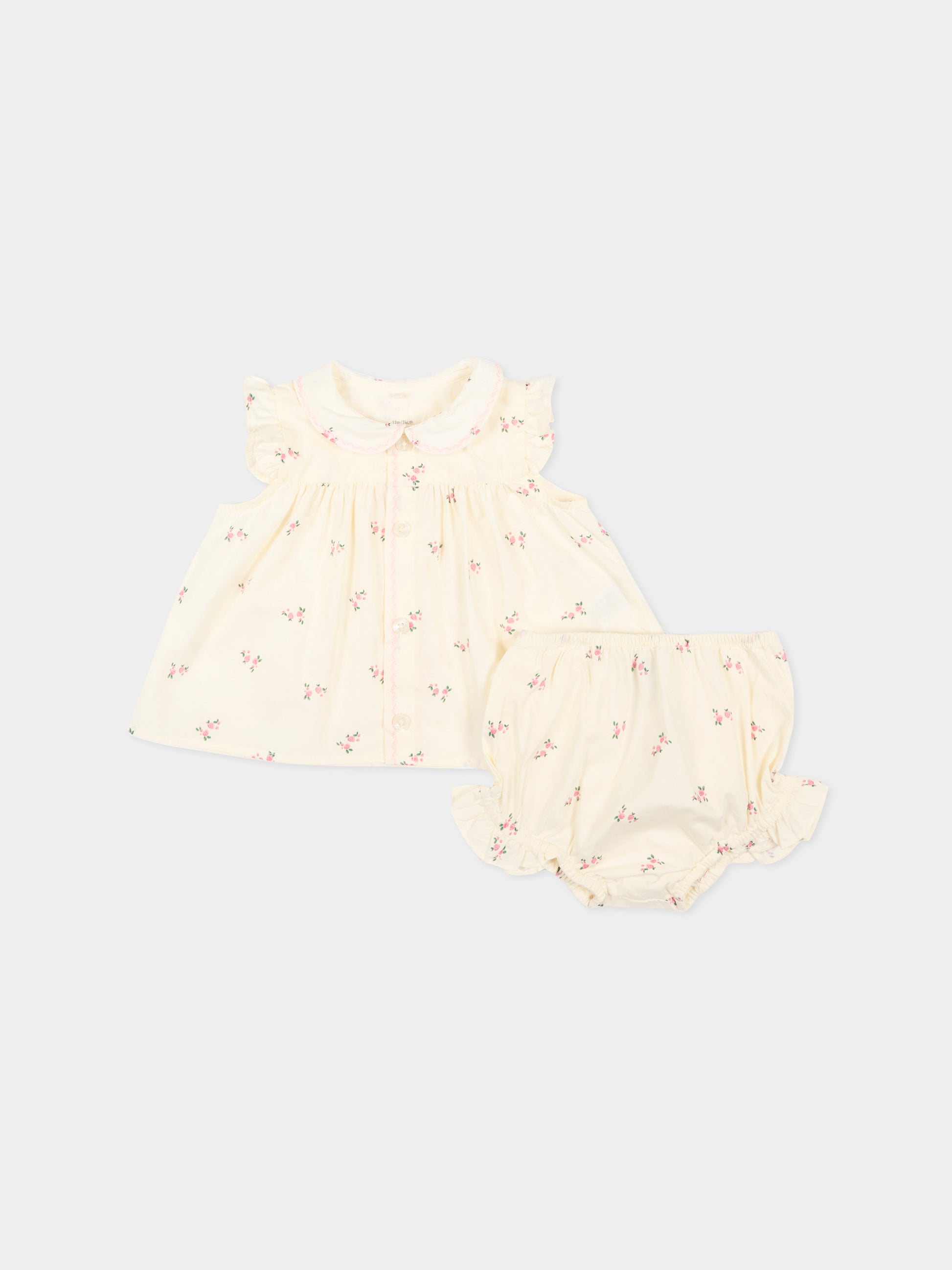 Completo sportivo avorio per neonata floreale,Petit Bateau,A0FBL MILK/MULTICO 01