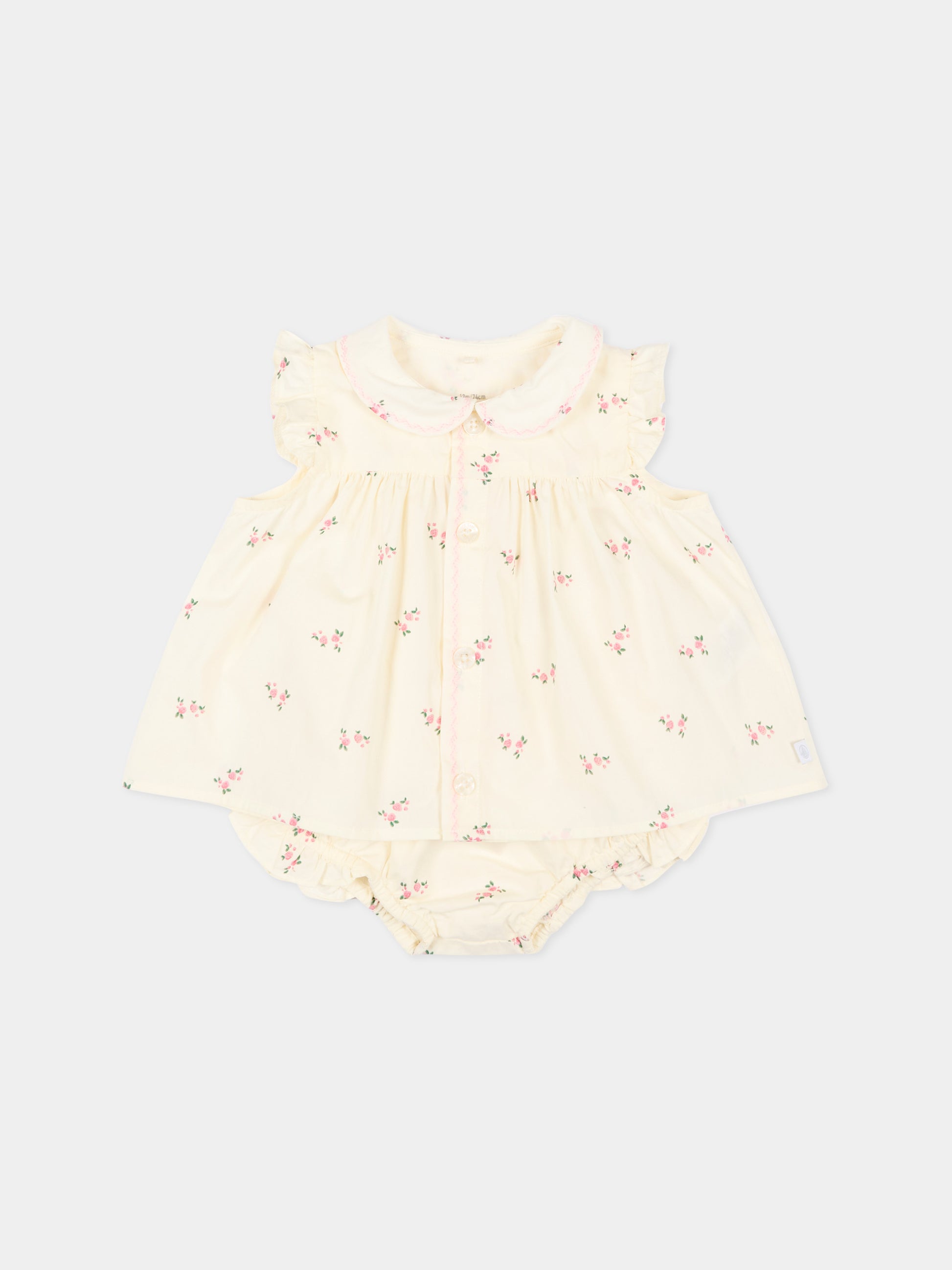 Completo sportivo avorio per neonata floreale,Petit Bateau,A0FBL MILK/MULTICO 01