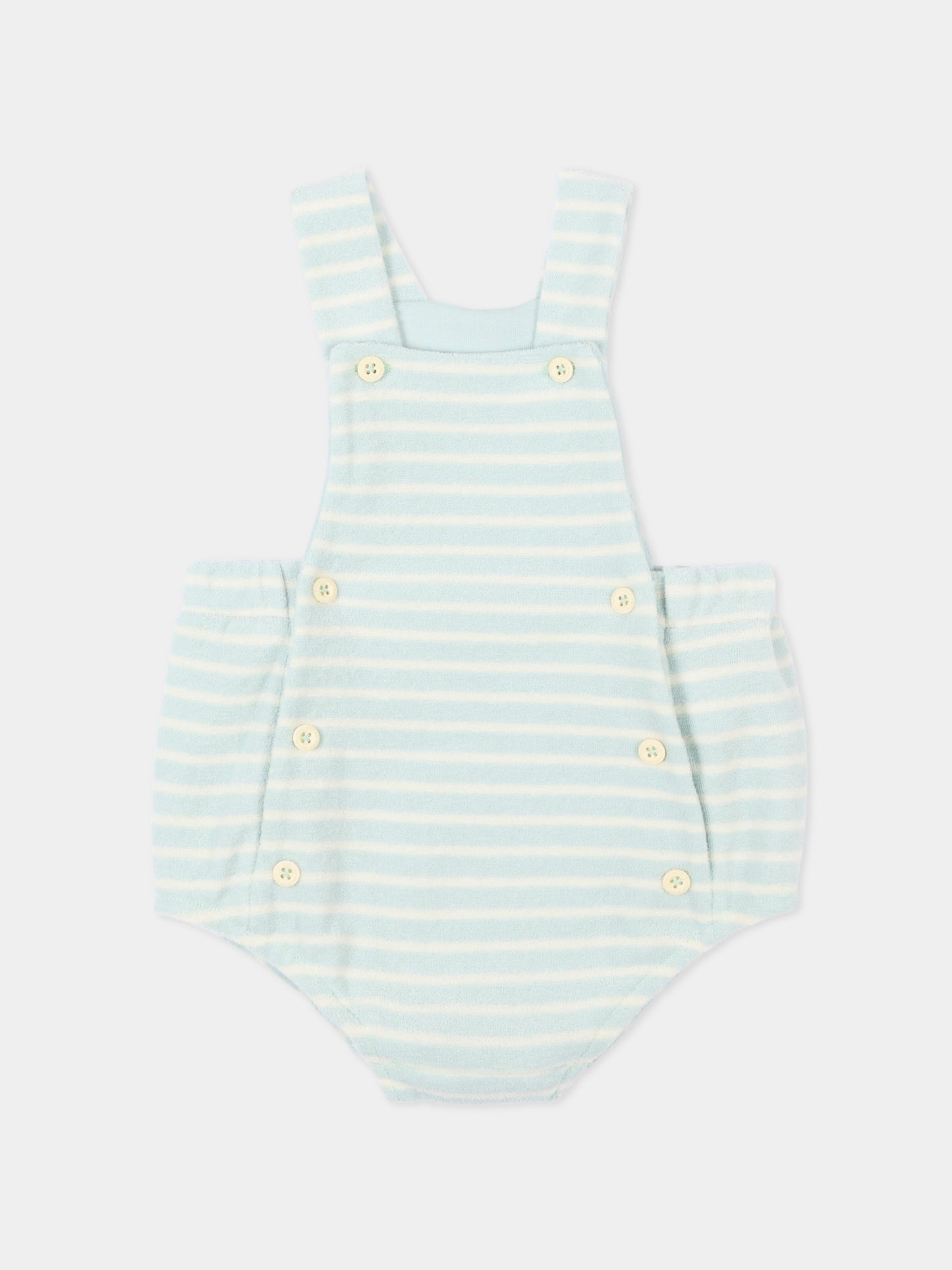 Salopette celeste a righe per neonato,Petit Bateau,A0FIA SPRAY/MILK 01
